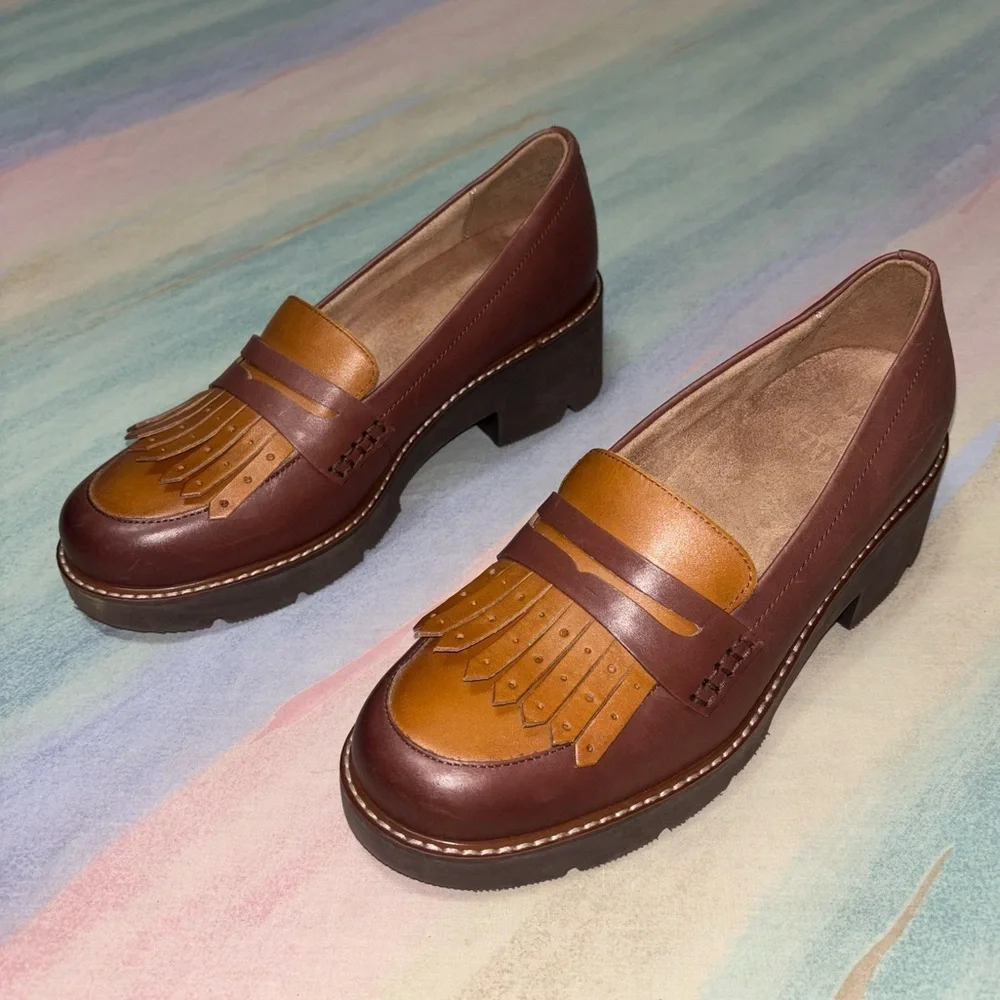Naturalizer Womens Darcy Tassel Penny Loafer Size 8.5 Lug Leather Brown